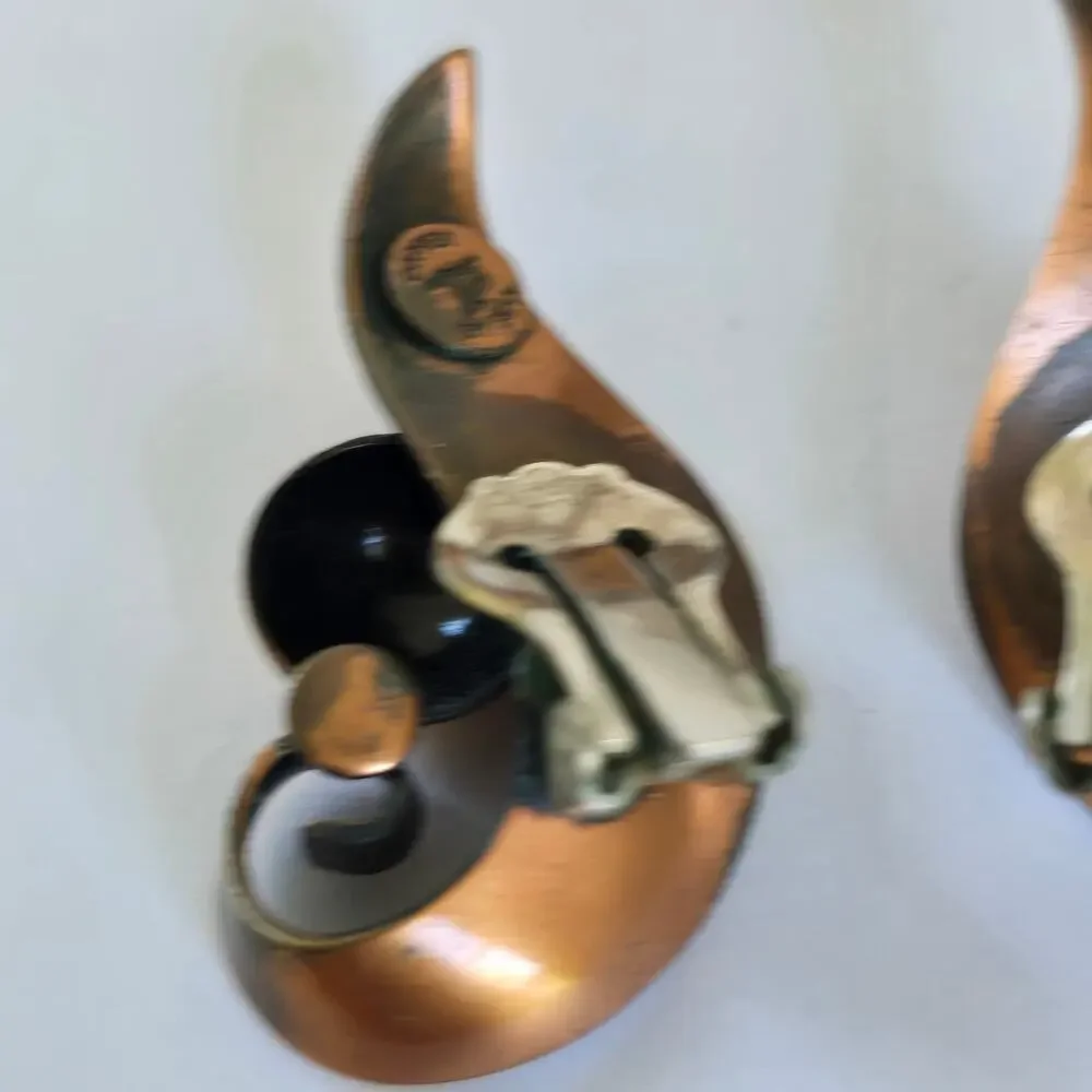 Vintage Bell Trading Post Brooch Earring Copper Swirl Modernist 1960s Western